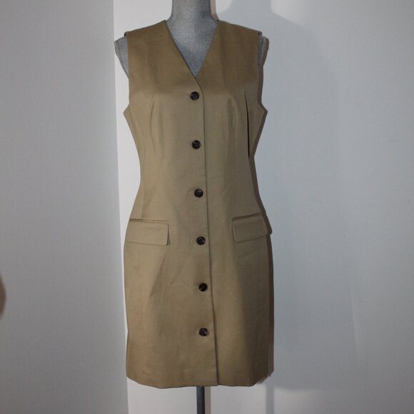 NWT Theory Sleeveless Blazer Button Dress Trench Cotton Chino Lined $375 - Picture 3 of 9